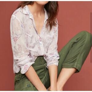 Anthropologie Cloth & Stone Paisley Floral Blouse Button Down Top  X-Small